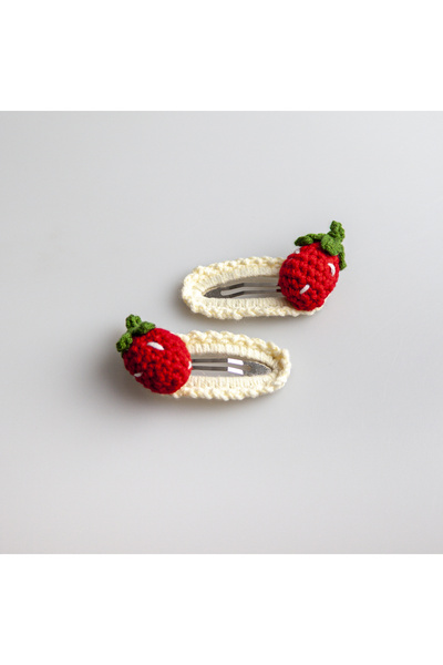 COLORED BABY Kız Bebek Çocuk Amigurumi Çilek Çıtçıt Toka 2'li