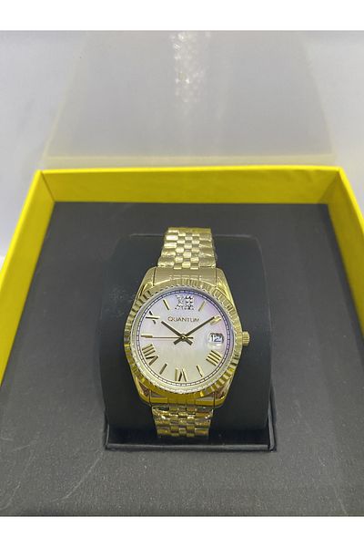 Quantum CLASSIC 100% STEEL IMPULSE SPECIAL SERIES PEARL DIAL GOLD 34 MM 5 ATM DATE WOMEN'S WRISTWATCH