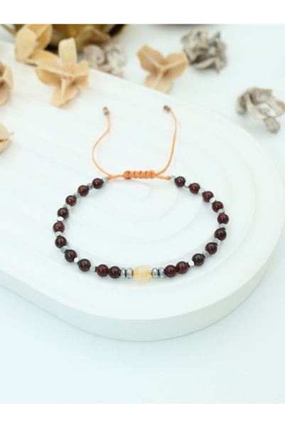 Yelda's Certified Citrine, Garnet (Lal) and Hematite Natural Stone Bracelet