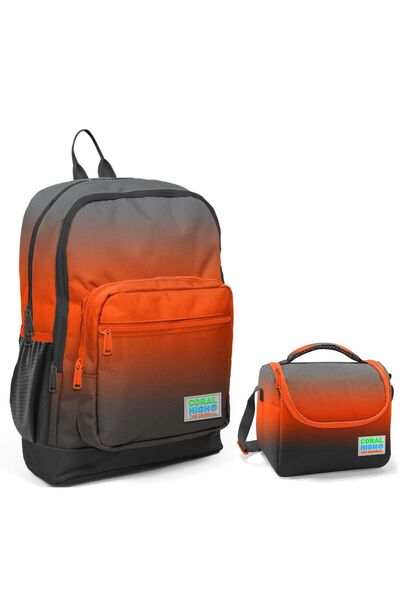 Coral High Siyah Turuncu Gradyan Okul Sırt ve Beslenme Çantası Seti