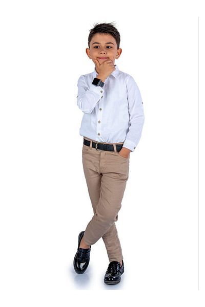 Entel BOY'S LONG SLEEVE SHIRT PANT BELT 3-PIECE SET