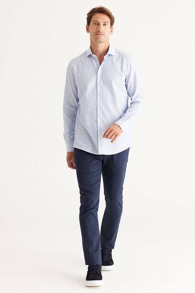 ALTINYILDIZ CLASSICS Cămașă Dobby, 100% bumbac, cu guler italian mic, slim fit, alb-albastru marin