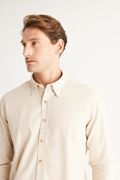 ALTINYILDIZ CLASSICS Pánská béžová košile Slim Fit úzkého střihu se skrytým límečkem, 100% bavlna