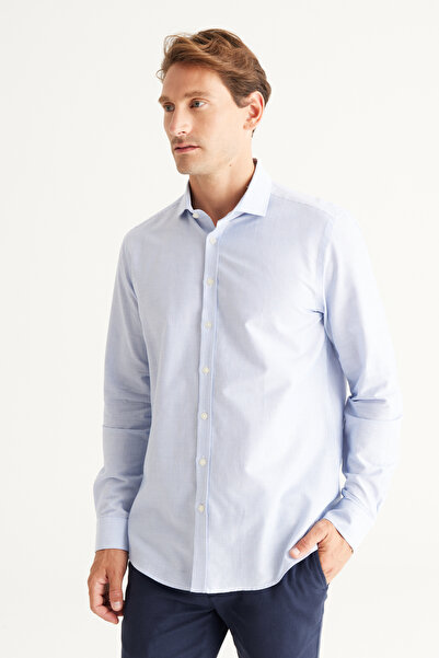 ALTINYILDIZ CLASSICS Cămașă Dobby, 100% bumbac, cu guler italian mic, slim fit, alb-albastru marin
