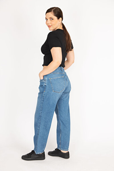 Şans Women's Blue Large Size Front Pocket Detailed Jeans 65n36186