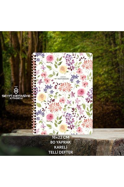 KESKİN COLOR CHECKED 16X22 CM 80 SHEETS CARDON COVER WIRE NOTEBOOK WITH WHITE PAGE