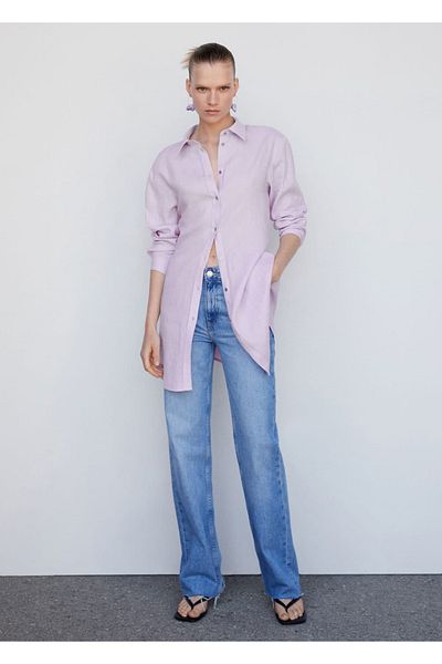 MANGO Woman Lniana koszula oversize