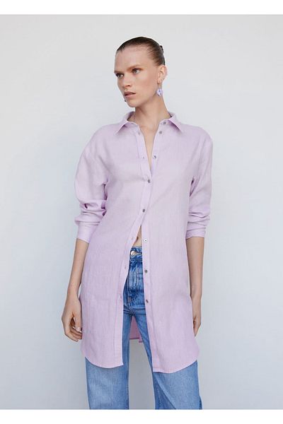 MANGO Woman Lniana koszula oversize