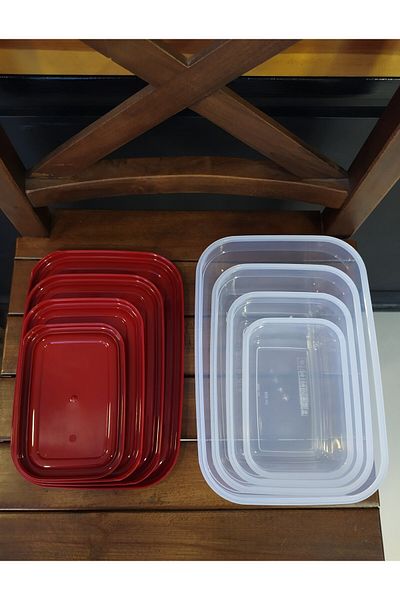 YorulmazAmbalaj Asude / Yeast Rectangular Storage Container Set of 4 - 500-900-1500-2400 ML / Red / ASD109
