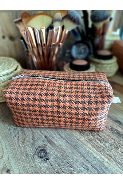 Tasarım Sentezi Handmade Makeup Bag Zippered Cosmetic Organizer Travel Case Care Handbag Orange