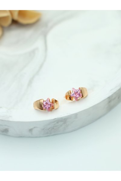 Yelda's VIP Pink Star Jewelled Gold Steel Earrings - Water and Sea resistant
