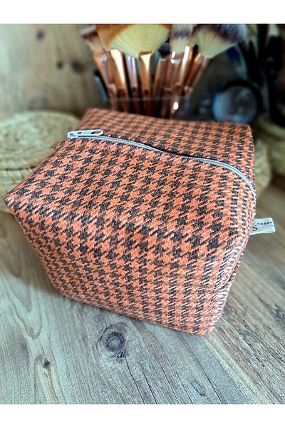 Tasarım Sentezi Handmade Makeup Bag Zippered Cosmetic Organizer Travel Case Care Handbag Orange