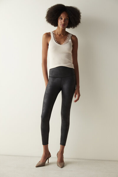 Penti Siyah Miracle Pop Up Deri Görünümlü Tayt