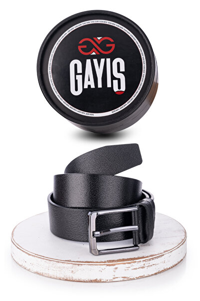 GAYIŞ Black Men's Belt - 100% Genuine Buffalo Leather, Denim-fabric, Oval Box...