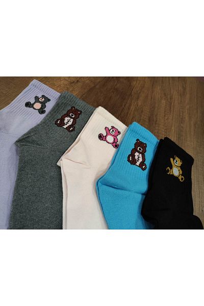 Leement socks Дамски памучни цветни чорапи, микс шарки, 5 чифта, шарка на мече