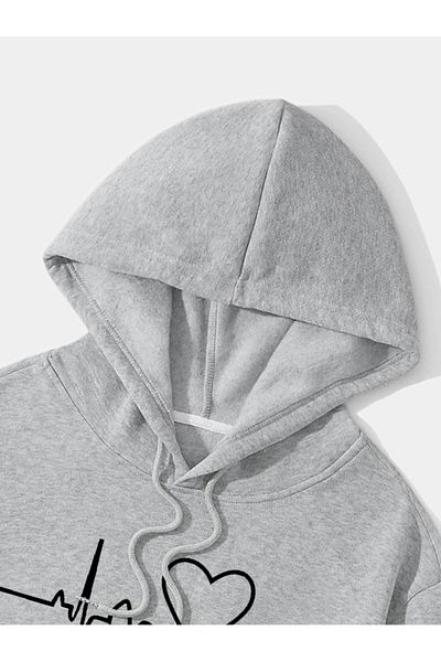 KerimLab Plus Size Unisex Hooded Sweatshirt - Heartbeat Printed