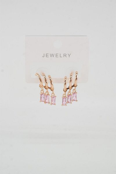 By Zeyna Aksesuar Women's Vip Series Baguette Colored Zircon Stone Earrings