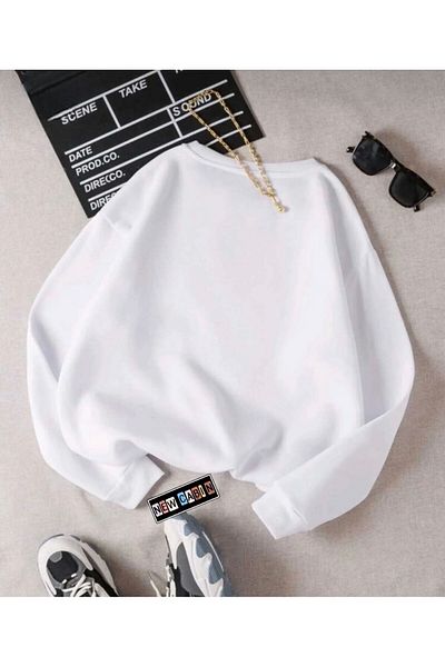 NewCabin New Season Basic Crew Neck Brooklyn Printed Oversize Φαρδιά φούτερ από φλις φούτερ