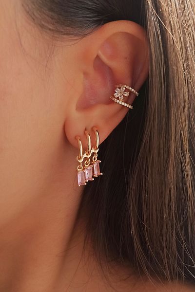 By Zeyna Aksesuar Women's Vip Series Baguette Colored Zircon Stone Earrings