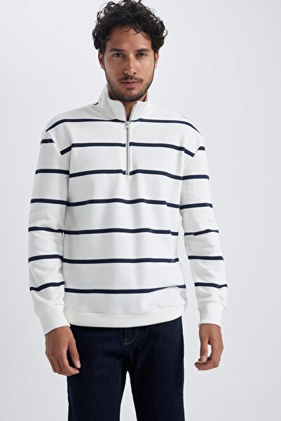 DeFacto Comfort Fit Çizgili Yarım Fermuarlı Sweatshirt A6541ax23au