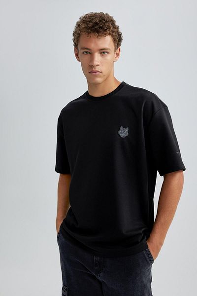 DeFacto Μπλουζάκι από βαρύ ύφασμα Oversize Fit Crew με κοντό μανίκι B1634ax23au