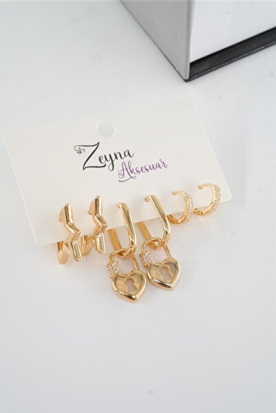 By Zeyna Aksesuar Kadın Vip Seri Zirkon Taşlı Karışık Figürlü 6'lı küpe Seti