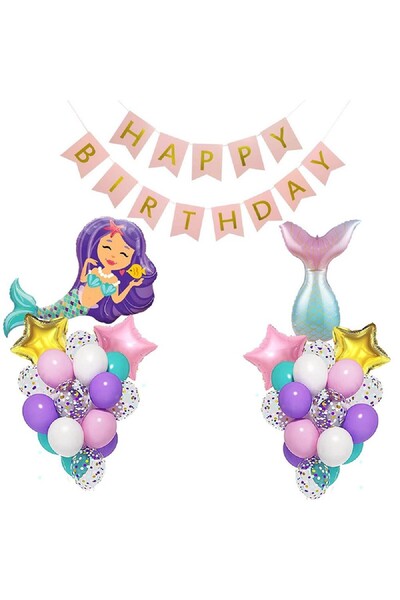 Bkmc Σετ στολίδια για πάρτι γενεθλίων Mermaid Foil με 30 μπαλόνια