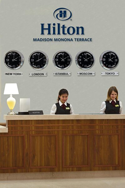 Platin Saat 40 cm Chrome Metal Black Dial 5 Piece Set Hotel World Clock with ...