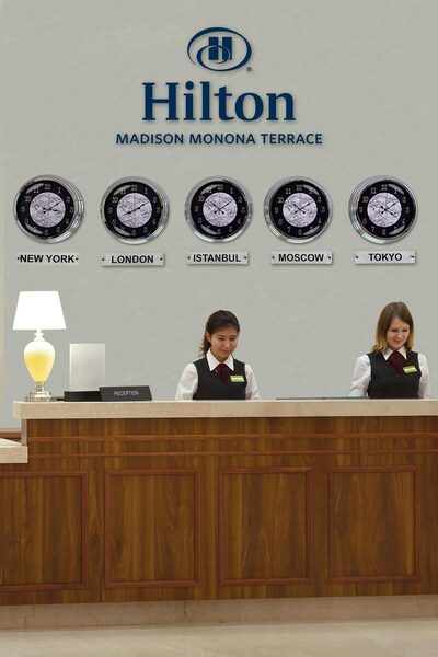 Platin Saat 40 cm Chrome Metal Black Dial 5 Piece Set Hotel World Clock with ...