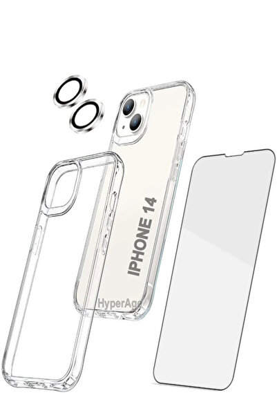 HyperAge حافظة شفافة متوافقة مع هاتف آيفون 14، واقي شاشة 5D، واقي كاميرا فضي ...