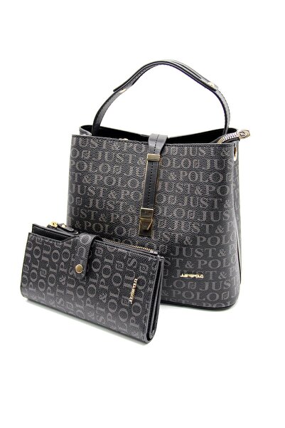 Just Polo Print Patterned Special Series Bag Wallet Combination 2055-Gd Black...