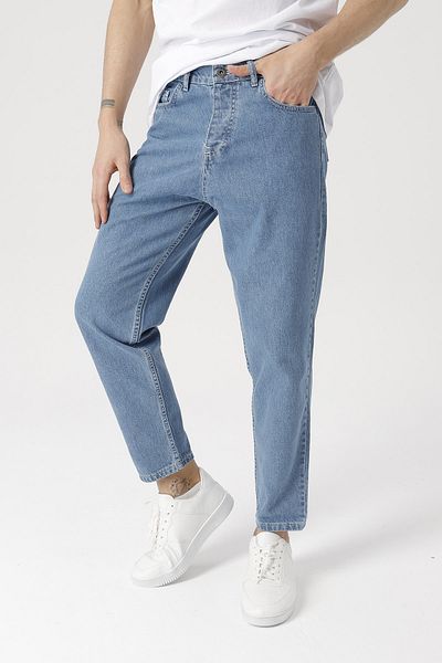Gambocci Men's Blue Boyfriend Comfortable Fit Trousers