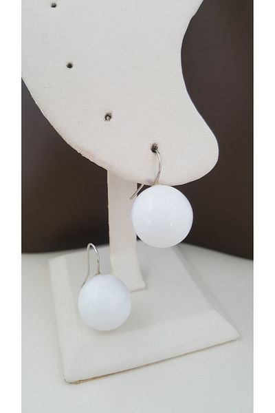Lenanica Steel Hook Acrylic Ball Earrings White Color