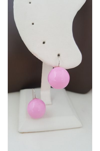 Lenanica Steel Hook Acrylic Ball Earrings Pink Color