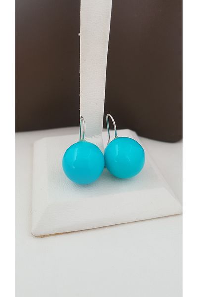 Lenanica Steel Hook Acrylic Ball Earrings Turquoise Color