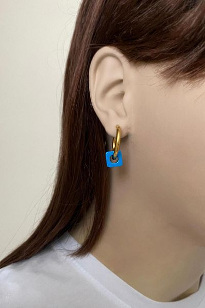SilverStone Steel Earrings - Blue Colored Basement Bead Steel Hoop Earrings