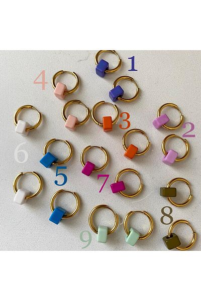 SilverStone Steel Earrings - Blue Colored Basement Bead Steel Hoop Earrings