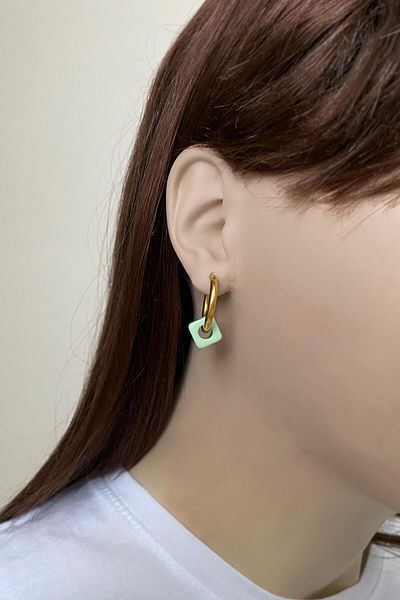 SilverStone Steel Earrings - Water Green Colored Basement Beaded Steel Hoop Earrings