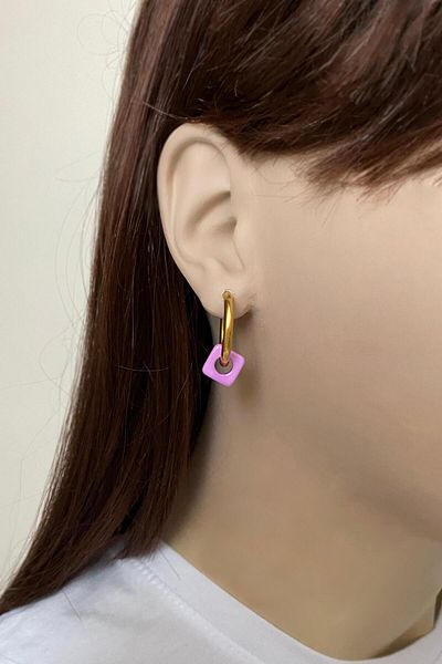 SilverStone Steel Earrings - Lilac Colored Basement Beaded Steel Hoop Earrings