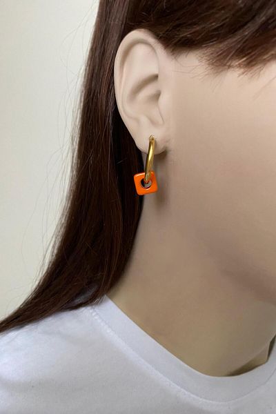SilverStone Steel Earrings - Orange Colored Basement Beaded Steel Hoop Earrings
