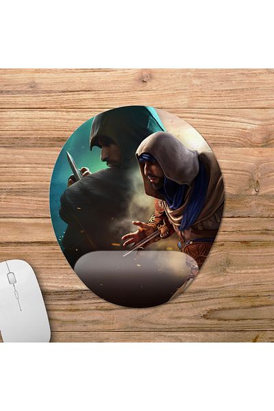 Pixxa موديل لوحة الماوس Assassin's Creed Mirage مع مسند للمعصم - 2 بيضاوي