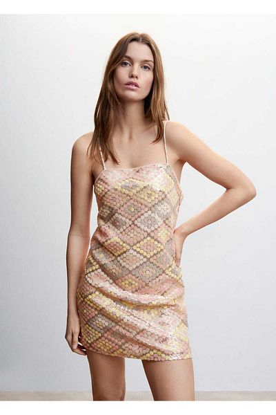 MANGO Woman Κοντό φόρεμα με πούλιες