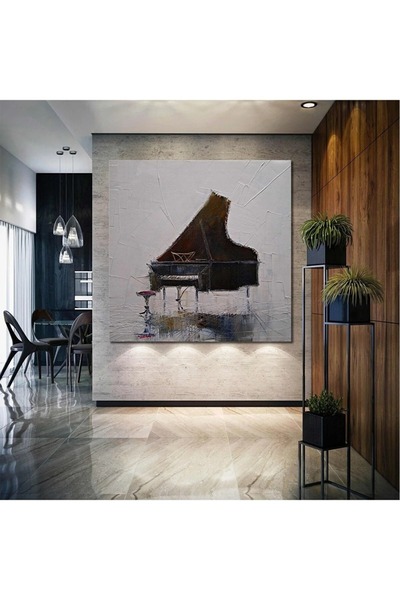 arajans Pictură în ulei de pian cu efect de muzică Artă Decor Canvas ART00126