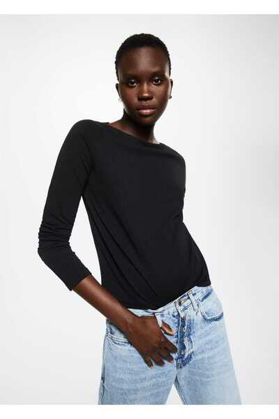 MANGO Woman Boat Neck Cotton T-Shirt