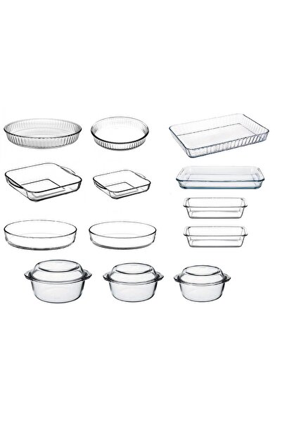 kitchenboost borcam tepsi ve tencre seti - 13 parça paşabahçe borcam çeyiz seti full set