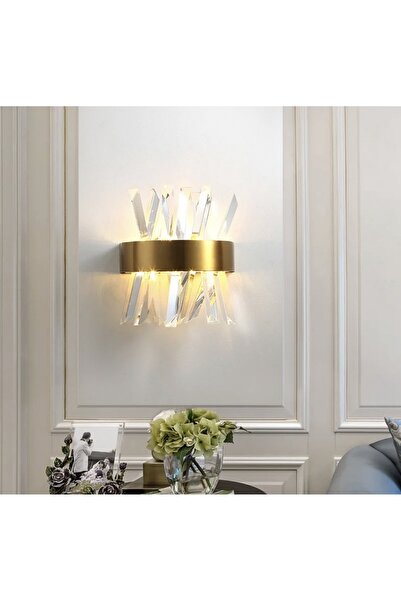 burenze Modern Luxury Kristal Taşlı Ledli Aplik Gold Eskitme Concept Ürün