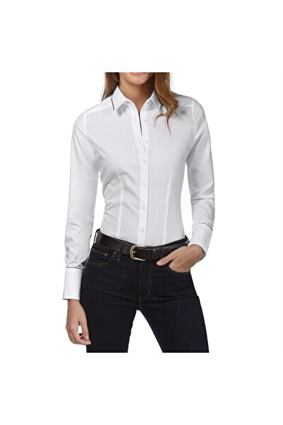 by shirts collection λευκό κομψό βαμβακερό σατέν πουκάμισο