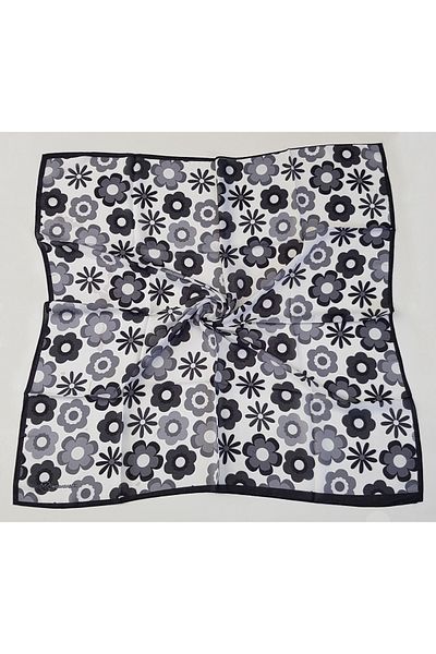 Modakaşmir Daisy Patterned Soft Cotton Scarf Black