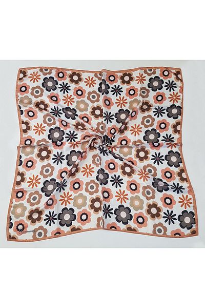 Modakaşmir Daisy Patterned Soft Cotton Scarf Milk Coffee