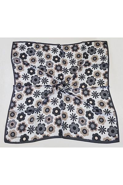Modakaşmir Daisy Patterned Soft Cotton Scarf Anthracite